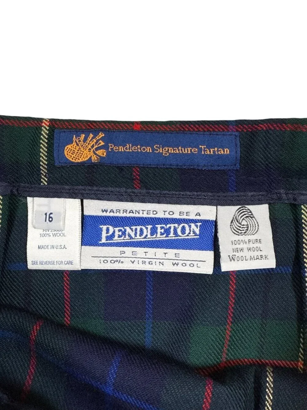 Pendleton Vintage 16 Petite Green Tartan Plaid Wool USA Made (PP792)